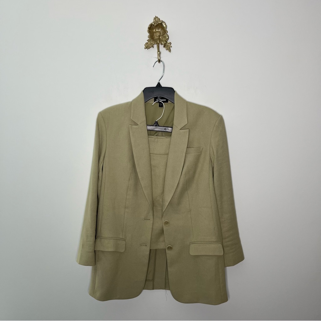 Express Linen Blend Cargo Skirt And Blazer Set Xs